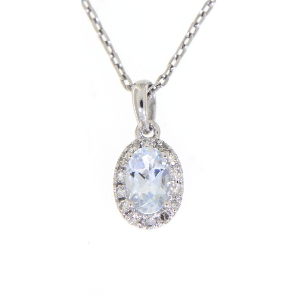 Halo Diamond Aquamarine Oval Gemstone Pendant
